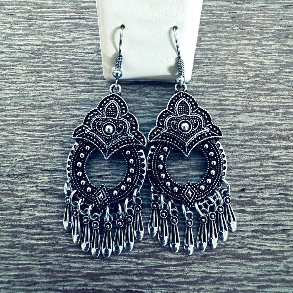 Silver Boho Chandelier Statement Earrings